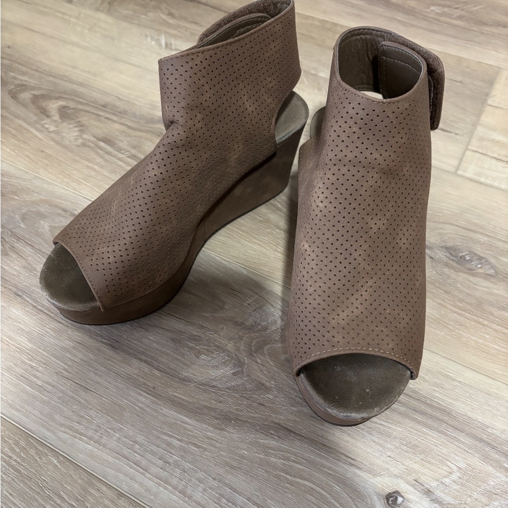 Brown Peep-Toe Wedge Sandals NWOT